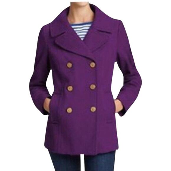 J Crew Stadium Cloth Nello Gori Double Breasted Purple Pea Coat Size 8P - Picture 1 of 6